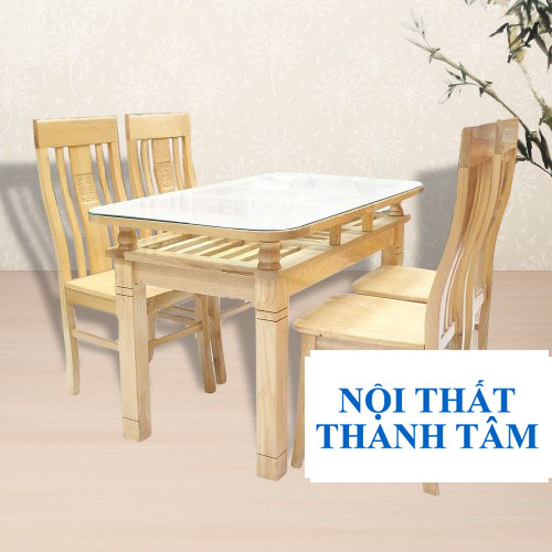 BÀN ĂN GỖ SỒI 2 TẦNG 4 GHẾ MÀU TỰ NHIÊN