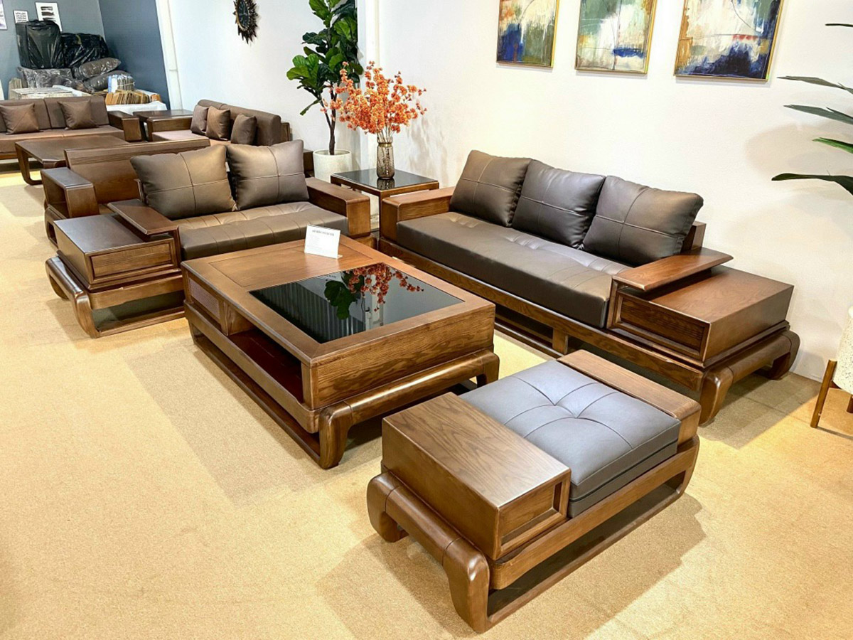 Bộ Bàn Ghế Sofa gỗ phòng khách đùi gà gỗ sồi