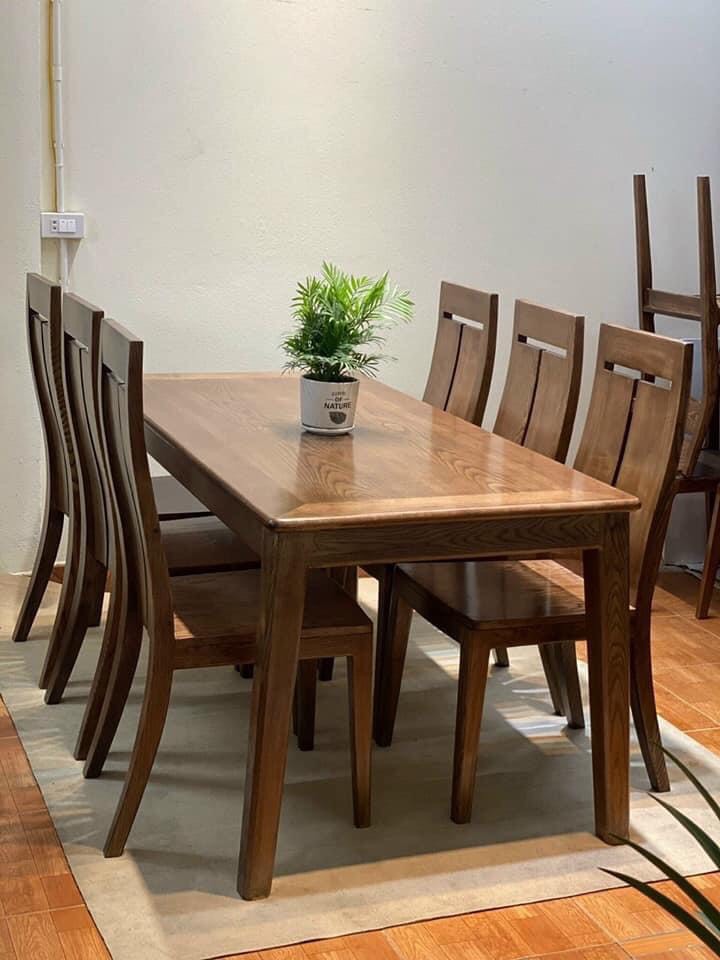 bàn ăn gỗ sồi mặt đá giá rẻ 6 ghế