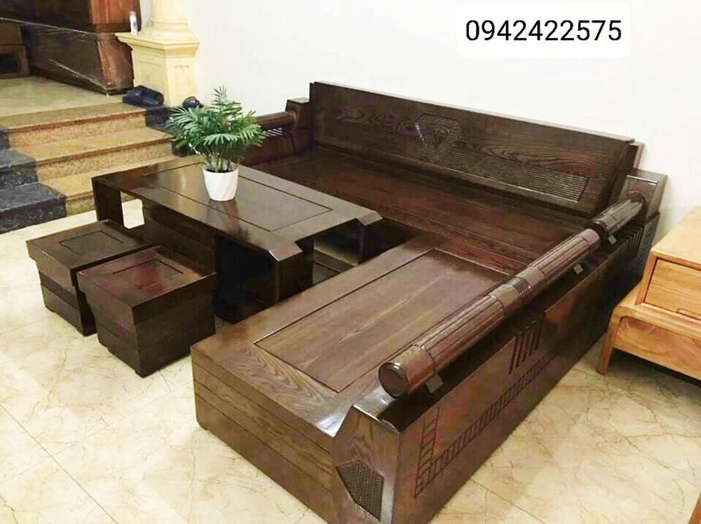 Bộ Sofa Gỗ góc kim cương gỗ sồi phòng khách giá rẻ