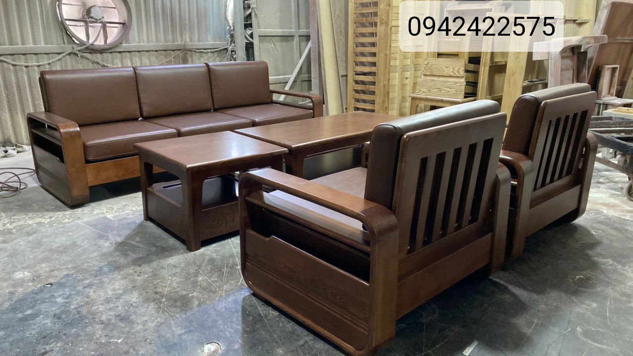 Sofa phòng khách gỗ sồi cao cấp tự nhiên giá rẻ mới 2022